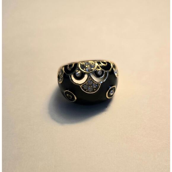 Retro Style Gold Tone, Black, and Sparkly Ring Size 6 - Picture 2 of 7